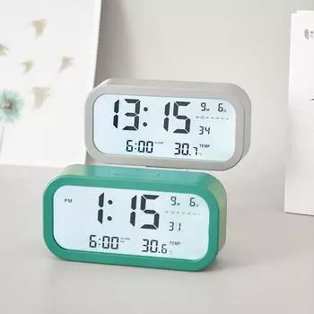 Digital Alarm Clock LCD Electronic Bedside Clock Snooze Time/Date/Week/Temperature Large Screen Desk Alarm Clock with Calendar чёрный