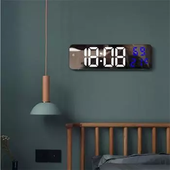 Digital Alarm Clock Temperature Humidity Calendar Snooze Electronic Table Clock Night Mode 12/24H USB Wall Mounted LED Clock синий