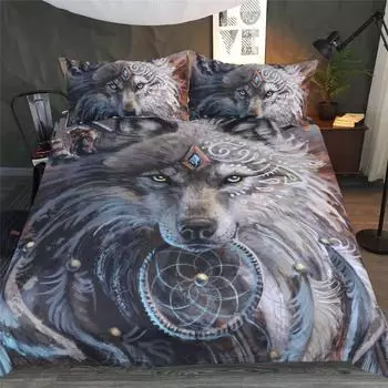 Digital Art Wolf Tiger Animal Worrior Bedding Set King Queen Double Full Twin Single Size Bed Linen Set with Pillowcase Boy Gift EU single(135x200cm)