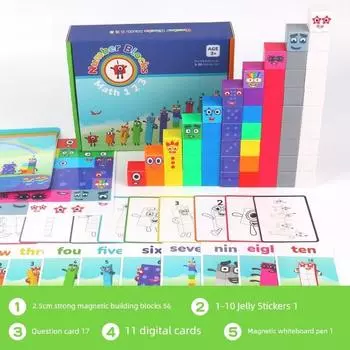 Digital Building Blocks Magnetic Block Numberblocks Cube Math Teaching Aids Three-Dimensional Educational Assembled Toys Number 1-10 Suit 56 [2.5cm strong magnetic force]]