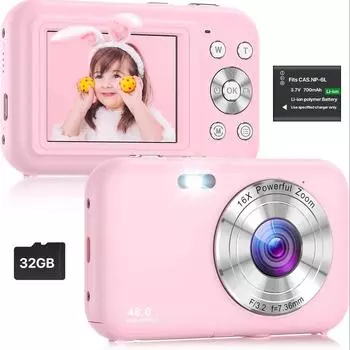 Цифровая камера Детская камера для детей Видеокамера с 16-кратным зумом Компактные камеры 48 МП Камеры для начинающих фотографов