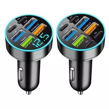Digital Car Charging 4USB 66W Fast Charging PD Mobile Phone Charging Head One To Four With Halo Car Charger