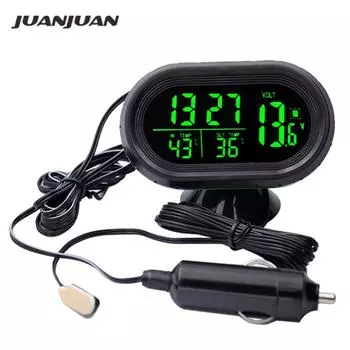 Цифровой автомобильный термометр, монитор температуры, автомобильное украшение, светящиеся часы, вольтметр, постоянный ток 12 В-24 В, время, дата, двойной дисплей, оповещение о заморозке синий
