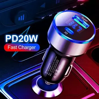 Digital Display Phone Charger 20w Car Charger Adapter Car Charger Car Supplies Type-c Cigarette Lighter Car Accessories