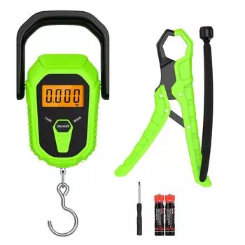 Digital Fishing Scale with Ruler 15g/50kg Electronic Luggage Scale with Lip Gripper Waterproof Scales For Luggage Travel Hanging зелёный