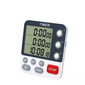 Digital Kitchen Timer 3 Channels Count UP/Down Timer 3 Levels Volume Alarm Clock LCD Display Mute Flashing Timer for Studying белый