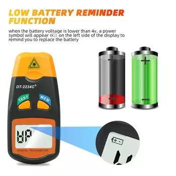 Digital Laser Tachometer Non Contact Electronic Photo Tachometers 2.5-999.9 RPM Tach Meter DT-2234C+With Reflecting Tape Marks