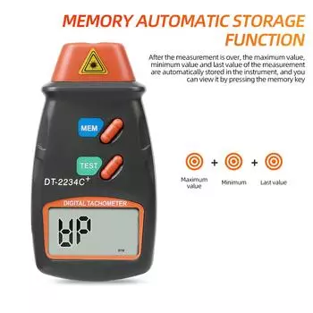 Digital Laser Tachometer RPM Meter Non-Contact Motor Lathe Speed Gauge Revolution Spin 2.5 to 999.9 RPM чёрный