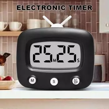 Digital LCD kitchen timer with on/off switch, mute and loud alarm, 24-hour clock, children, teachers, kitchen чёрный