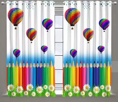 Digital Printed Curtains for Living Room, Hot Air Balloon, Red Pencil, Polyester 3D Design-Color Pencil, Beautiful Solid Curtain 100W160H(CM)40x63in&Hook