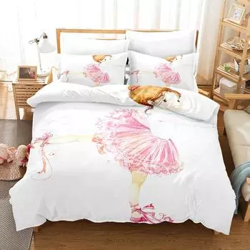 Digital Printing Chemical Fiber Cute Girl Ballet Bedding Three-Piece Set 135x200