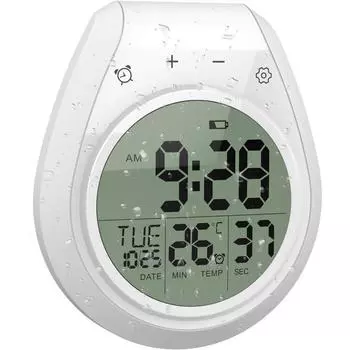 Цифровые часы для душа, водонепроницаемые, цифровые настенные часы для кухни, большой ЖК-дисплей, формат времени 12/24 часа, температура в помещении, таймер обратного отсчета белый