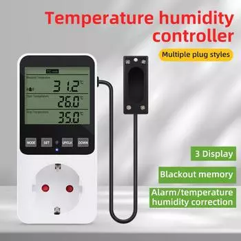 Digital Temperature Humidity Controller LCD Display Thermostat Timer Socket Heating Cooling Alarm With Temperature Sensor