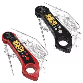 Digital Thermometer with Dual Probe Waterproof Food Thermometer for Cooking Baking High Accuracy Foldable Thermometer красный