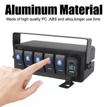 Digital Voltmeter DC 12V/24V Car Marine Circuit Breaker 2/3/4/5 Gang PD+QC Fast Charging Switch Panel With Icon Sticker