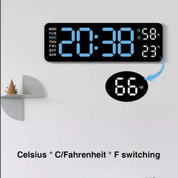 Digital Wall Clock Large LED Screen Time Week Temperature Humidity Display Electronic Alarm Clock For Bedroom Living Room