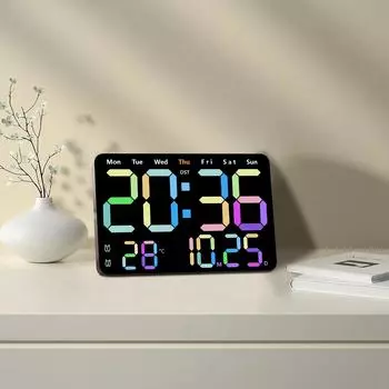 Digital Wall Clock Large Screen LED Temperature Humidity Display Electronic Alarm Clock Creative Home Decoration Remote Control