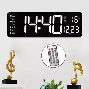Digital Wall Clock USB Date Week Temperature Display Remote Control for Home