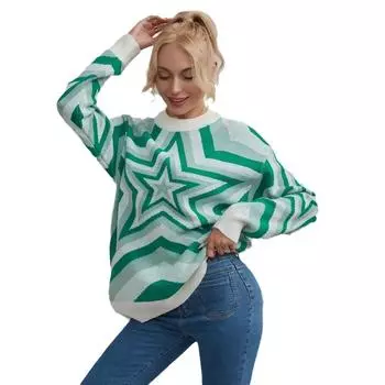 DignBio свитер женский вязаный пуловер с длинным рукавом со звездным принтом и круглым вырезом 2024 Джемперы женская одежда