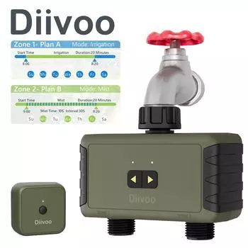 Diivoo 1/2 зоны, WIFI, таймер полива сада с задержкой дождя, умный спринклер, капельное орошение, автоматический полив теплицы