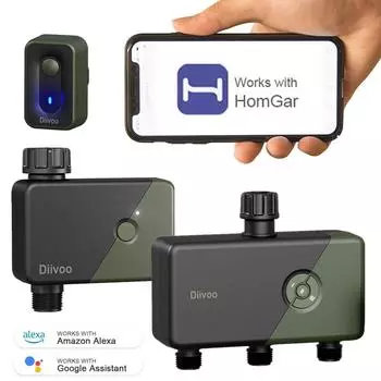 Diivoo Garden WiFi таймер воды 1/2 зоны автоматический контроллер полива умный Wi-Fi водяной клапан садовая автоматическая система полива 3 zone зелёный