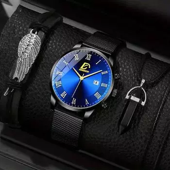 DIJANES New Fashion Men s Mesh Belt Calendar Quartz Watch Men s Business Leather Wristwatch Men s Gift Selection