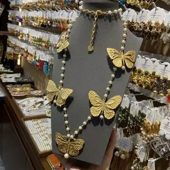 Dijia Golden Smart Butterfly Pearl Ожерелье Модные Брендовые Серьги Бабочки Кольцо Женские Легкие Роскошные Ювелирные Изделия