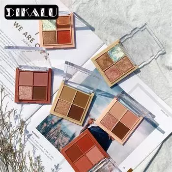 DIKALU 4-цветная палитра теней для век с блестками, перламутровые матовые тени для век с четырьмя сетками