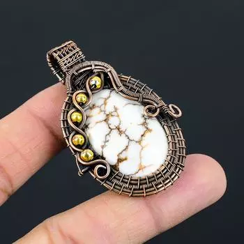 Дикая Лошадь Бирюзовый Драгоценный Камень Чистая Медная Проволока Обернутая Ювелирные Изделия Кулон Ручной Работы 2.28 Inches белый