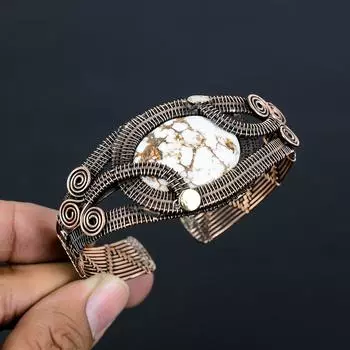 Дикая Лошадь Бирюзовый Драгоценный Камень Чистая Медная Проволока Обернутая Ручной Работы Манжета/Браслет Ювелирные Изделия Adjustable белый