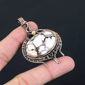 Дикая лошадь Джаспер драгоценный камень чистая медная проволока обернутая подвеска ручной работы ювелирные изделия для подарка 2.60 Inches белый