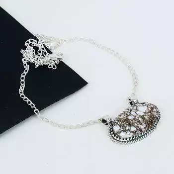 Дикая лошадь Яшма Драгоценный камень Ручная работа Ожерелье из стерлингового серебра 925 пробы Натуральная дикая лошадь Ювелирное ожерелье ручной работы для женщин Для нее 20 белый