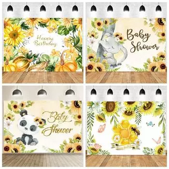 Дикие джунгли животное подсолнух фон детский душ день рождения фото фон Декор A-120x80cm