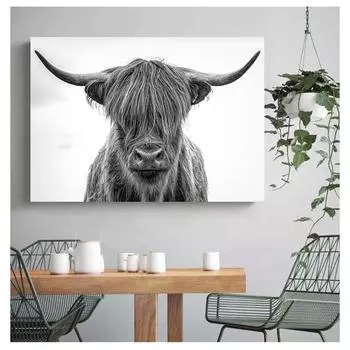 Дикие животные холст картины постеры и принты Cuadros настенная художественная картина для декора гостиной черный и белый Як Хайленд корова 20x30cm