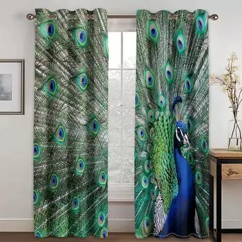 Дикие животные павлин красивые хвостовые перья 3D цифровая печать спальня гостиная оконные шторы 2 панели 100W160H(CM)40x63in&Hook