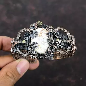 Дикий конь Магнезит Медный браслет Медная проволока Браслет-манжета Регулируемый браслет ручной работы Медные украшения Драгоценный камень Манжета Подарок для матери