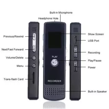 Диктофон с голосовым управлением. Цифровой диктофон с паролем воспроизведения. Портативный o Запись. 8GB чёрный