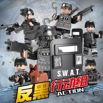Dilong D8020 Anti-Black Action Group Military Building Block Minifigures Small Particles Doll Toy Bag The height of the figurine is about 5 cm