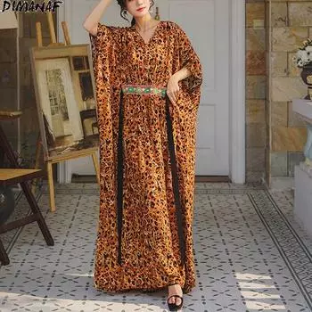 DIMANAF 2021, летнее платье больших размеров, женское платье, сарафан в богемном стиле с леопардовой вышивкой, новое длинное платье, повседневное платье большого размера, летучая мышь 5XL