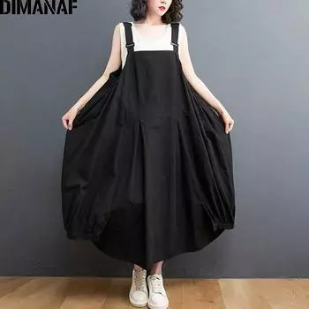 DIMANAF 2021, летнее платье больших размеров, сарафан, женское длинное платье больших размеров, повседневное плиссированное черное платье без рукавов 5XL, 6XL, 7XL