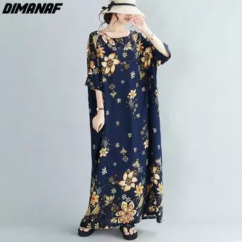 DIMANAF 2021 летнее платье с цветочным принтом, женский сарафан большого размера, свободное повседневное праздничное элегантное женское длинное платье 9367