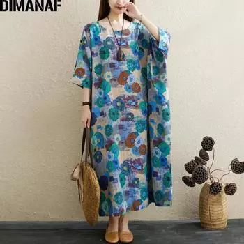 DIMANAF 2021, летнее пляжное платье больших размеров, женское платье, сарафан большого размера 5XL, 6XL, винтажное длинное платье с цветочным принтом, свободное повседневное