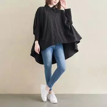 DIMANAF 2021, летние модные женские топы, туника, женская блузка, рубашка, большой кардиган с длинными рукавами и бисером, черная блузка-рубашка «летучая мышь»