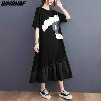 DIMANAF 2021 новое летнее платье-рубашка женское платье больших размеров в стиле пэчворк элегантное женское повседневное свободное свободное платье больших размеров