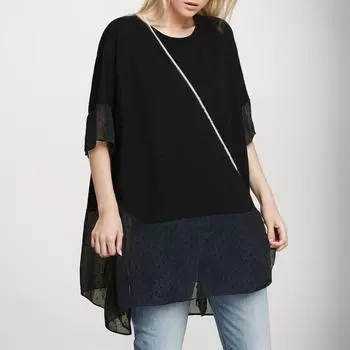 DIMANAF 2021, женская футболка больших размеров, модная женская летняя лоскутная футболка оверсайз с кружевом и круглым вырезом, хлопковые свободные топы с короткими рукавами и футболки One Size чёрный