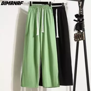 DIMANAF 2022 летние брюки больших размеров, широкие брюки, женские свободные повседневные женские повседневные зеленые брюки Pantalones 5XL