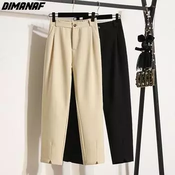 DIMANAF 2022 летние брюки с высокой талией, длинные женские базовые брюки, свободные повседневные женские брюки с разрезом, брюки 5XL