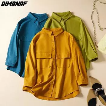 DIMANAF 2022, новинка, большие размеры, осенний стиль, повседневная однотонная блузка, женские базовые синие рубашки с длинными рукавами, футболки, свободные размеры оверсайз