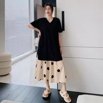 DIMANAF 2022 Новое женское длинное платье Лето Плюс Размер Модное Черное Свободное Повседневное Платье Оверсайз L чёрный