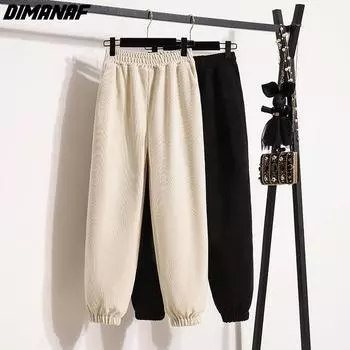 DIMANAF 2024 Новые брюки больших размеров Осенние женские вельветовые брюки-шаровары Базовые свободные брюки повседневного стиля Брюки M белый